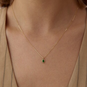 Yeşil Mineli Vintage Kolye - Alen (1)