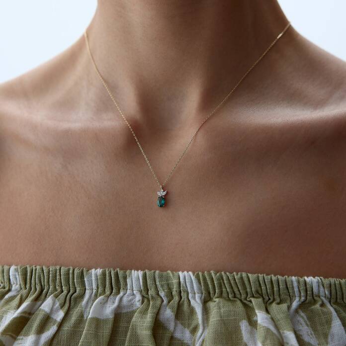 Yeşil Oval Taşlı Kolye - 2