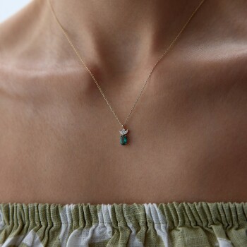 Yeşil Oval Taşlı Kolye - 3