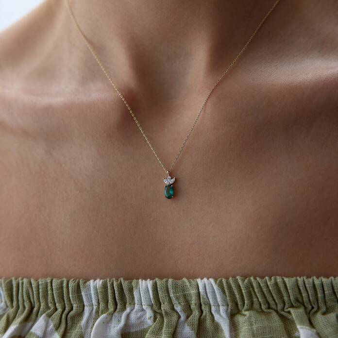 Yeşil Oval Taşlı Kolye - 3