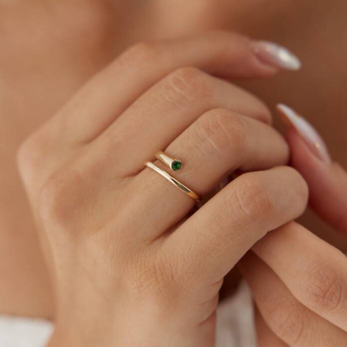 Yeşil Taş Detaylı Sarmal Yüzük - 1