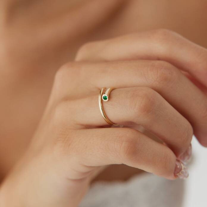 Yeşil Taş Detaylı Sarmal Yüzük - 2