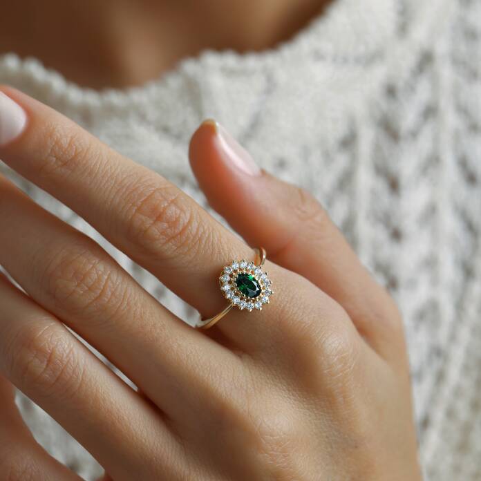 Yeşil Taşlı Daisy Yüzük - 1