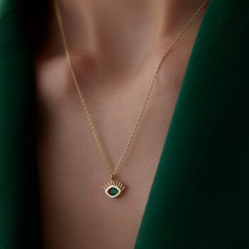 Yeşil Taşlı Kirpik Kolye - Cemart