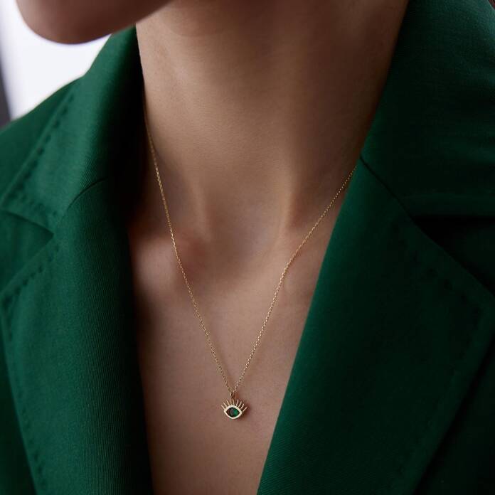 Yeşil Taşlı Kirpik Kolye - 2