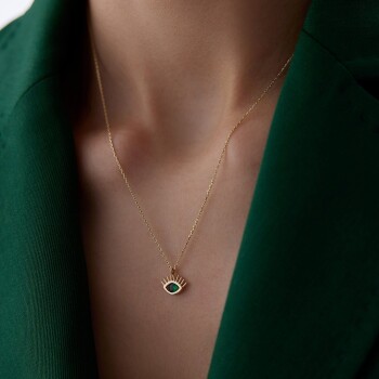 Yeşil Taşlı Kirpik Kolye - 3