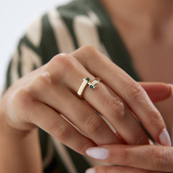 Yeşil Taşlı Kıvrım Yüzük - 2