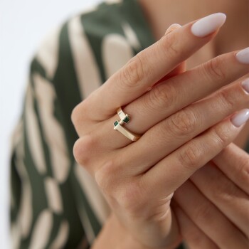 Yeşil Taşlı Kıvrım Yüzük - 3