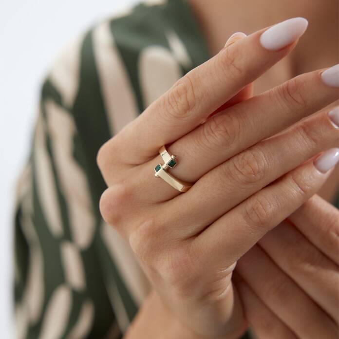 Yeşil Taşlı Kıvrım Yüzük - 3