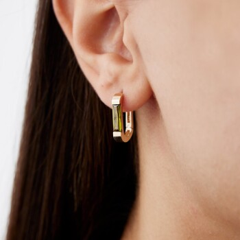 Yeşil Taşlı Ractangle Küpe - Alen