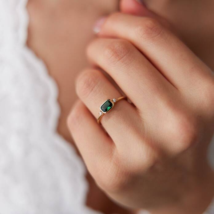 Yeşil Taşlı Retro Yüzük - 1