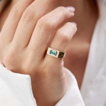 Yeşil Taşlı Şovalye Yüzük - Rayna