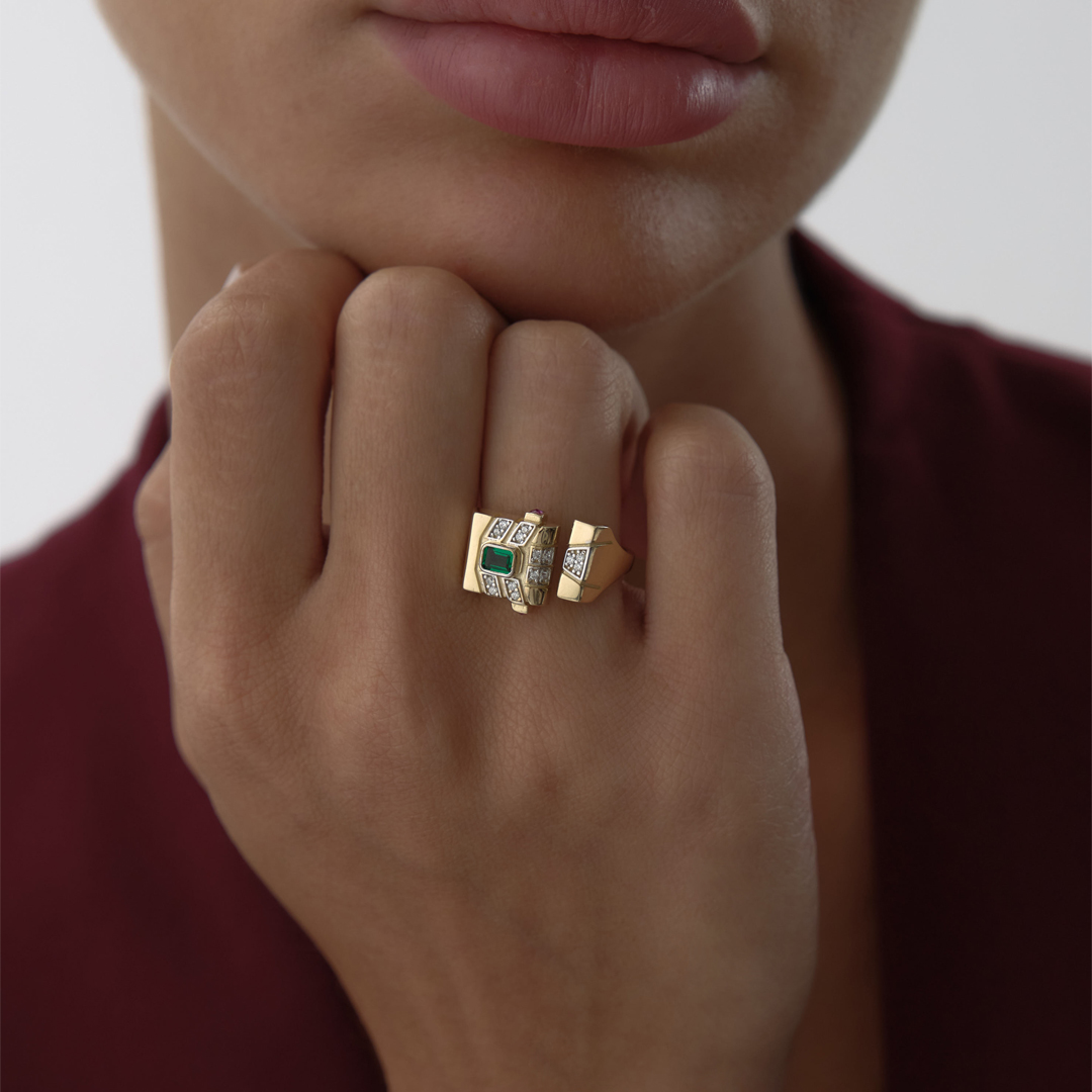 Yeşil Taşlı Split Elegance Yüzük - 2