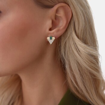 Yeşil Taşlı Üçgen Tasarım Küpe - Cemart (1)