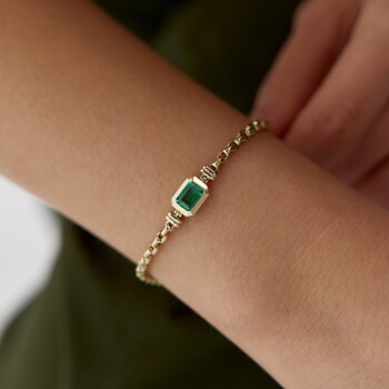 Yeşil Taşlı Zincir Bileklik - Mazal (1)