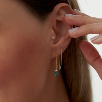 Yeşil Taşlı Zincir Sallantılı Küpe - Rayna