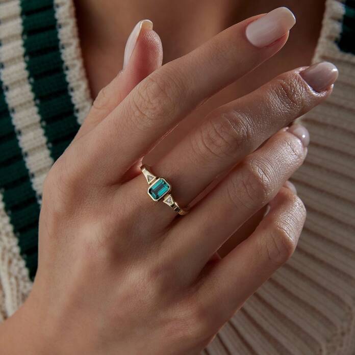 Yeşil Two Way Dörtgen Yüzük - 1