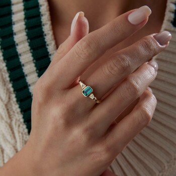 Yeşil Two Way Dörtgen Yüzük - Rayna (1)