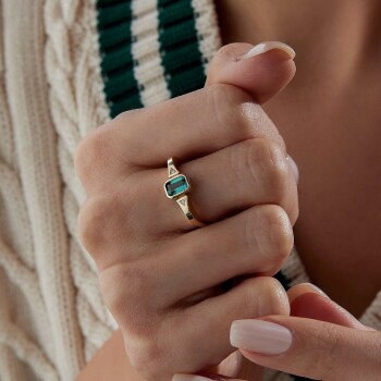 Yeşil Two Way Dörtgen Yüzük - 3