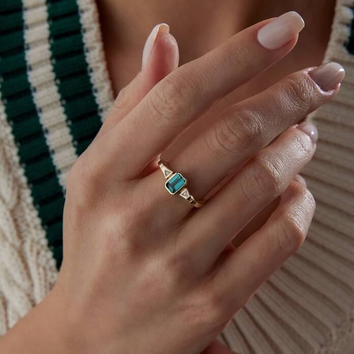 Yeşil Two Way Dörtgen Yüzük - 2