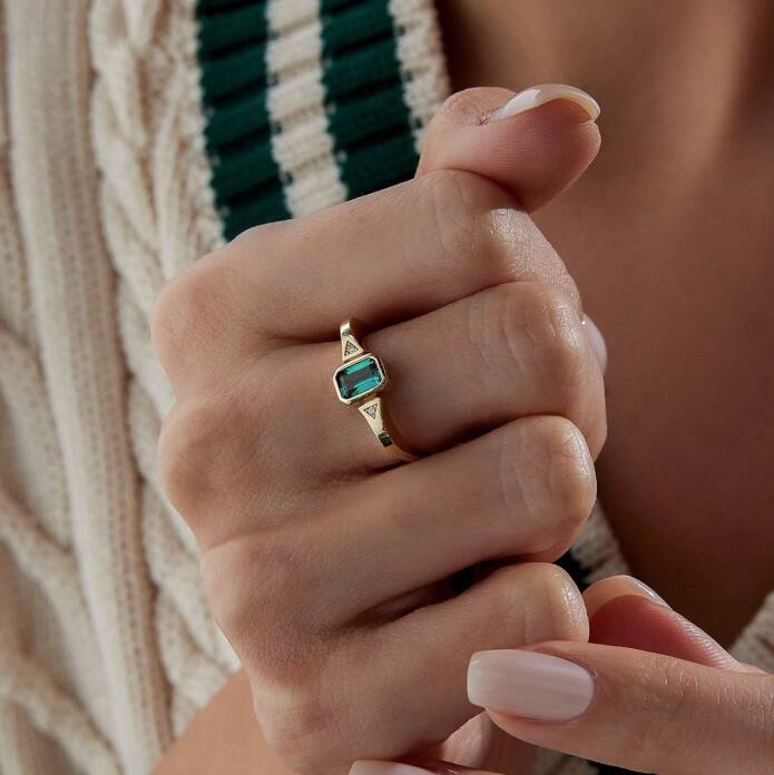 Yeşil Two Way Dörtgen Yüzük - 3