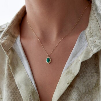 Yeşil Vintage Taşlı Kolye - Alen (1)