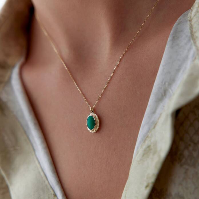 Yeşil Vintage Taşlı Kolye - 1