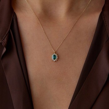 Yeşil Zikzak Çerçeve Kolye - Rayna