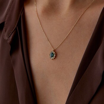 Yeşil Zikzak Çerçeve Kolye - Rayna (1)