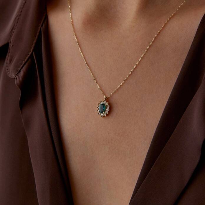 Yeşil Zikzak Çerçeve Kolye - 2