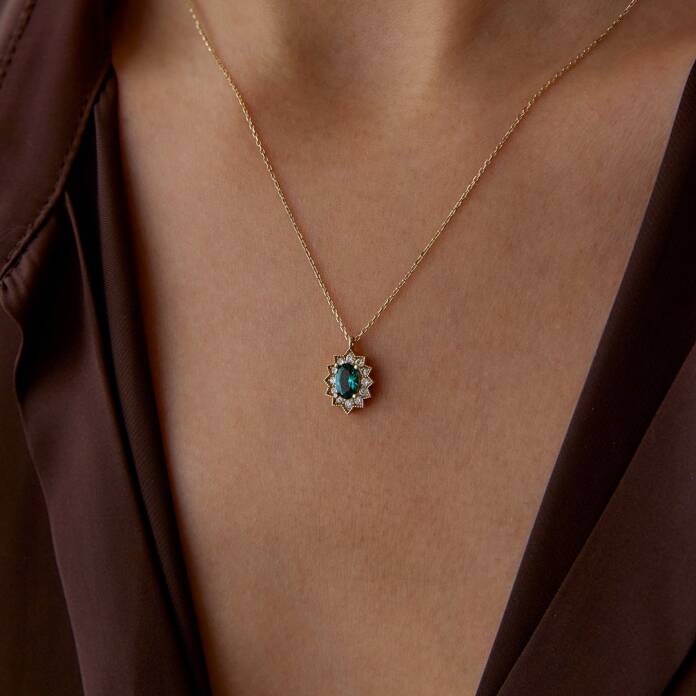 Yeşil Zikzak Çerçeve Kolye - 3