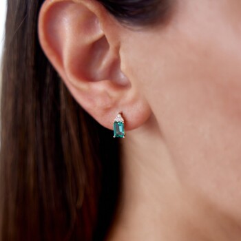 Yeşil Zümrüt Kesim Küpe - Rayna