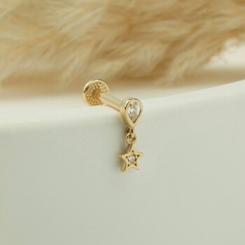 Yıldız Damla Taş Sallantılı Minimal Tragus Piercing - 3