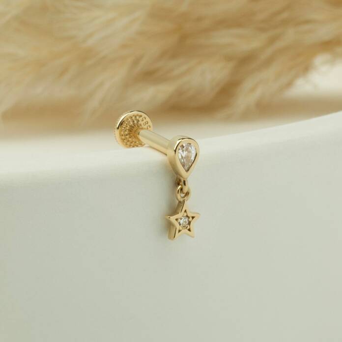 Yıldız Damla Taş Sallantılı Minimal Tragus Piercing - 3