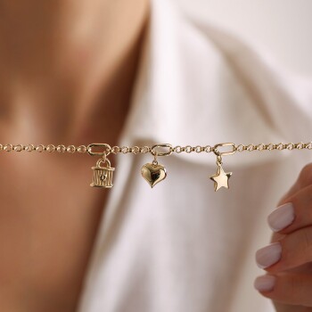 Yıldız Kalp Kilit Charm Bileklik - Koçak (1)