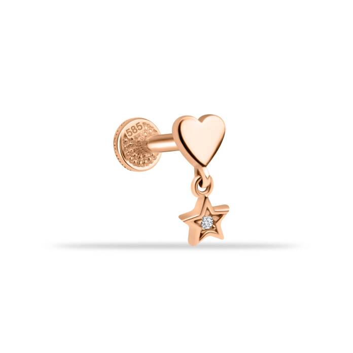 Yıldız Sallantılı Kalp Motifli Minimal Tragus Piercing - 1