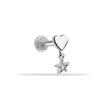 Yıldız Sallantılı Kalp Motifli Minimal Tragus Piercing - 3