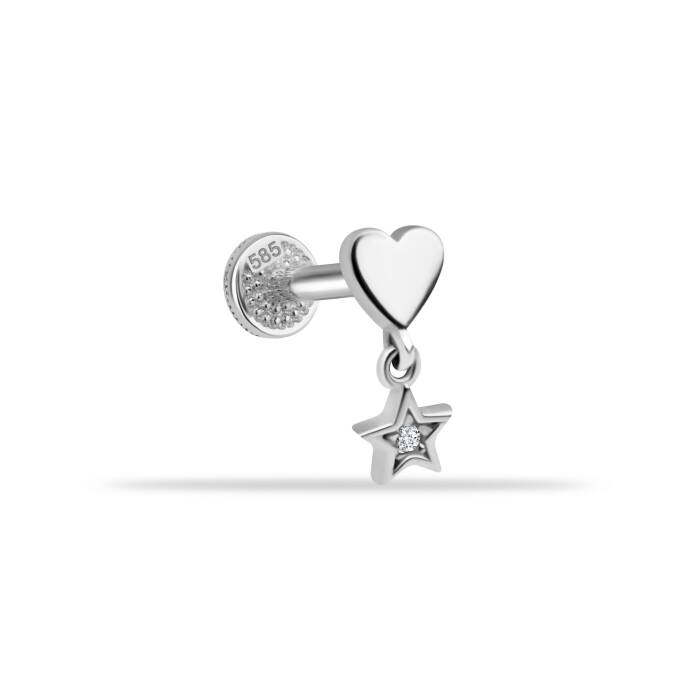 Yıldız Sallantılı Kalp Motifli Minimal Tragus Piercing - 3