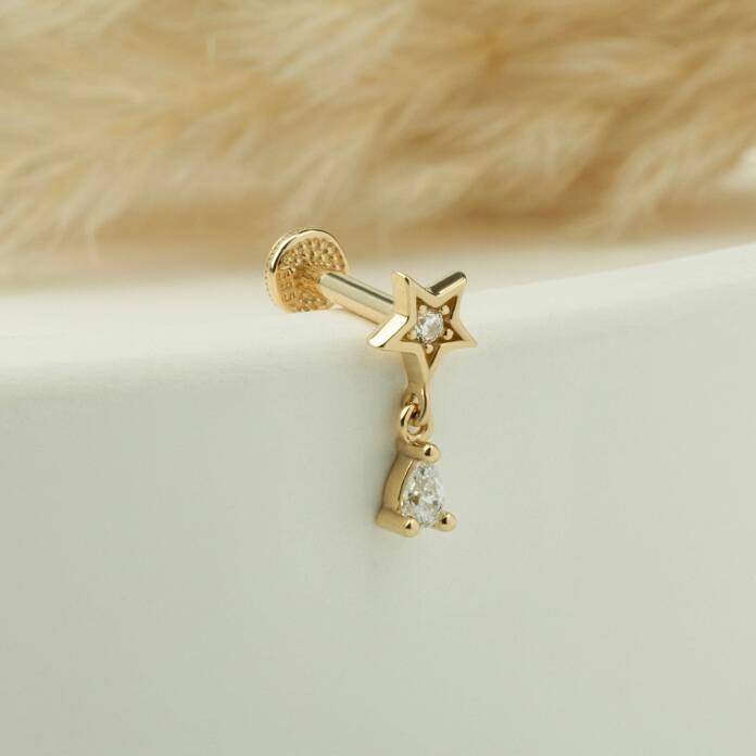 Yıldız Taş Sallantılı Minimal Tragus Piercing - 2