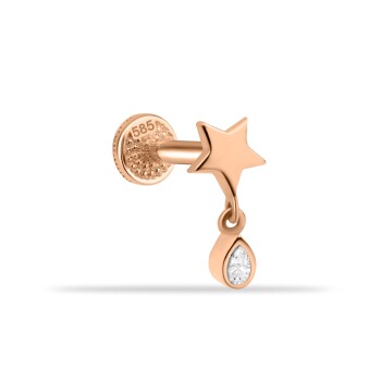 Yıldızlı Damla Taş Sallantılı Minimal Tragus Piercing - 1