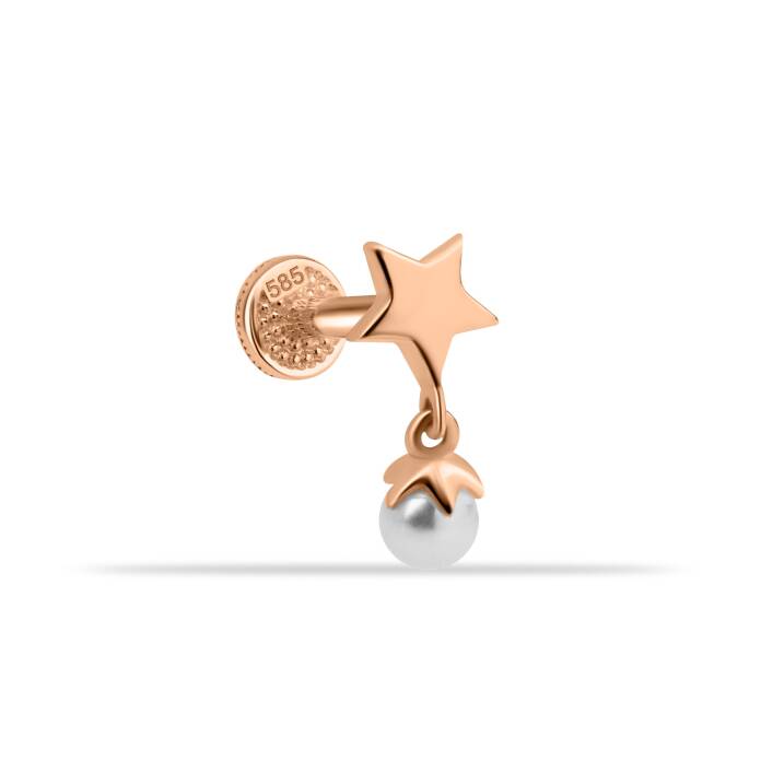 Yıldızlı İnci Sallantılı Minimal Tragus Piercing - 1