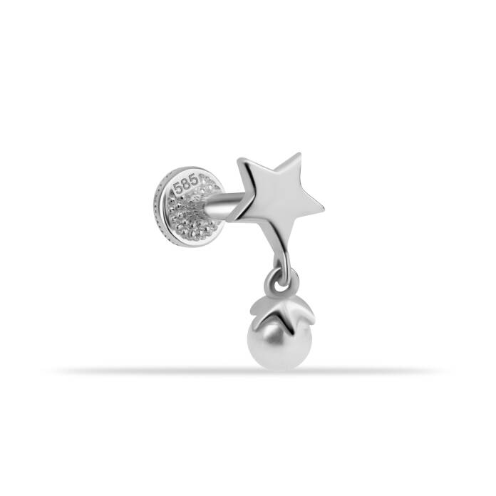 Yıldızlı İnci Sallantılı Minimal Tragus Piercing - 2