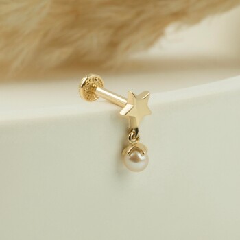 Yıldızlı İnci Sallantılı Minimal Tragus Piercing - 3