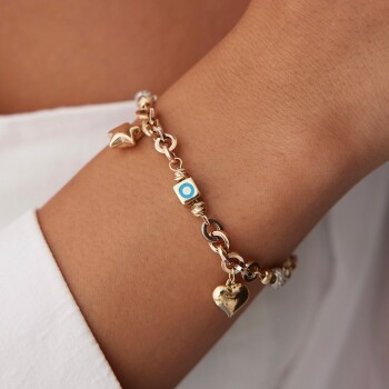 Yıldızlı Kalpli Charm Bileklik - Konyalı Halil