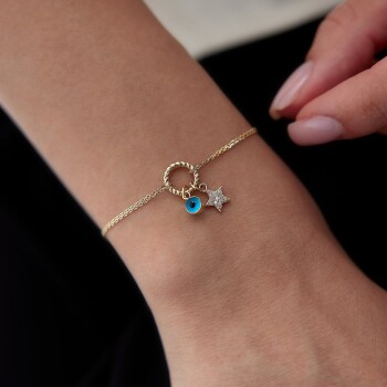 Yıldızlı Nazar Boncuklu Charm Bileklik - Nüans