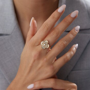 Yonca Çark Yüzük - Altın İş