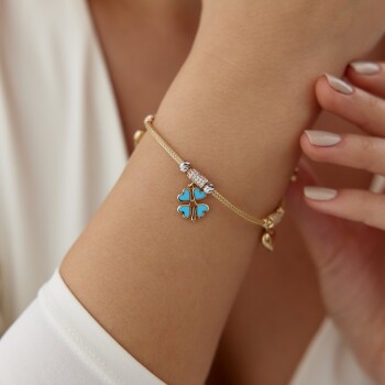 Yonca ve Kalp Charmlı Bileklik - Mg Gold