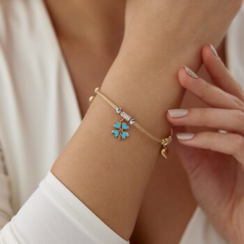 Yonca ve Kalp Charmlı Bileklik - Mg Gold (1)