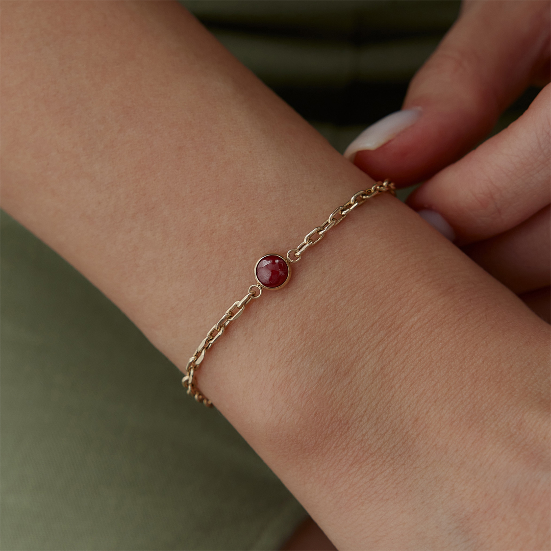 Yuvarlak Bordo Taşlı Zincir Bileklik - 1