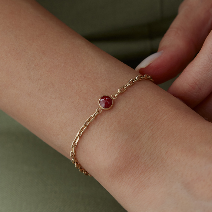 Yuvarlak Bordo Taşlı Zincir Bileklik - Mazi (1)